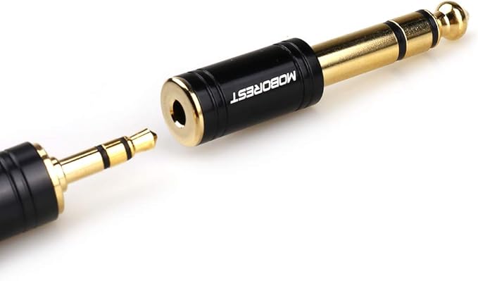 MOBOREST 1/4'' (6.35mm) Male TRS Plug to 1/8'' (3.5mm) Female Socket Stereo Audio Jack Pure Copper Adapter for Headphone, Amp, Adapte - Black 1PCS