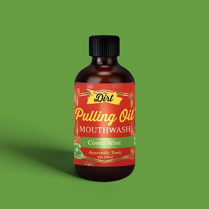 THE DIRT Oil Pulling Mouthwash - Gluten Free - Removes Plaque, Tartar, Bad Breath & Whitens Teeth (Cinna Mint, 4 Ounce)