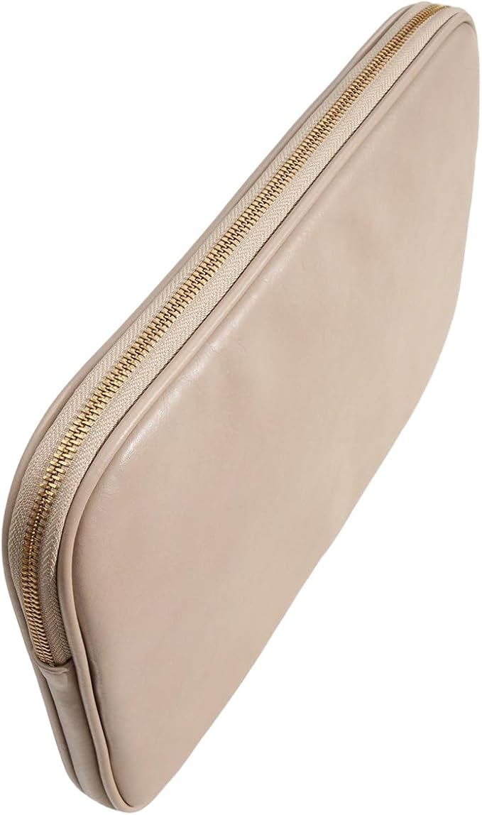 PU Leather Padded Laptop Sleeve 15.3Inch Compatible with MacBook Air 15 A3114 M3 A2941 M2, MacBook Pro 15 Laptop Bag with Charger Pouch Color Sand