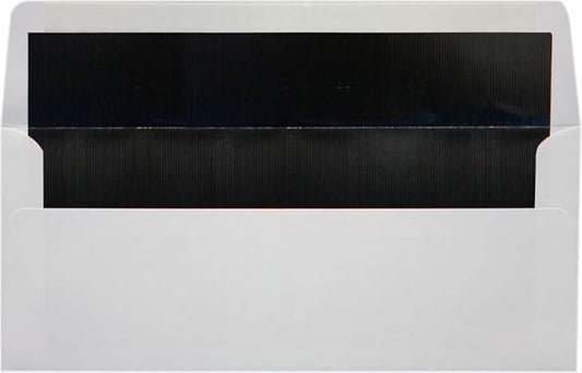 LUXPaper #10 Foil Lined Business Envelopes | Peel & Press | 4 1/8" x 9 1/2" | White w/Black LUX Lining | 60lb. Text | 50 Qty