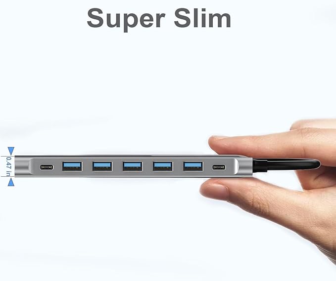 USB Hub Long Cable, 8 Ports USB 3.0 Adapter with 6 USB 3.0 Data Ports,USB-C Data,USB Splitter with USB C 5V/3A Power Port, 47IN/120CM Main Cable for Laptop PC