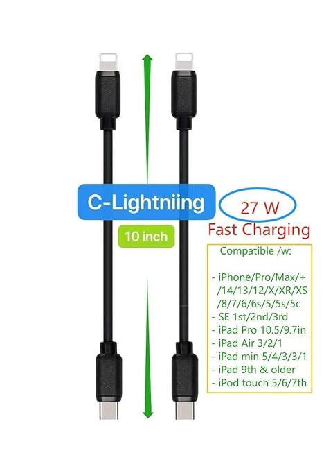 10-Pack Multi Short USB Cables & TypeC-C Cables for Charging Stations Compatible/w iPhone16 &15, iPhone5-14/ iPads/iPad mini/iPad Pros/Samsung Moblies & Tablets/Pixel & Nexus/HTC/Sony(Black)