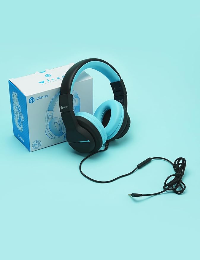 iClever HS19 Kids Headphones with Microphone for School, Volume Limiter 74/85dBA, Over-Ear Girls Boys Headphones for Kids with Shareport, Foldable Wired for iPad/Travel (Black)