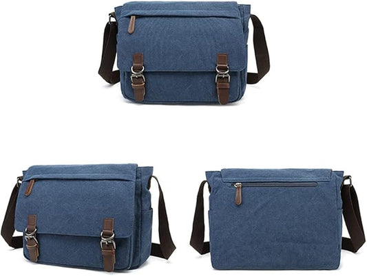 Sechunk Canvas Vintage Messenger Bag Shoulder bag Leather Large Travel Crossbody bags for men women 15inch Laptop