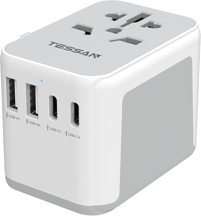 TESSAN Universal Travel Adapter 21W, International Plug Adaptor with 2 USB C Wall Charger 2 USB A Ports, Worldwide Power Outlet Travel Essentials for US to European EU UK AUS (Type C/G/A/I)