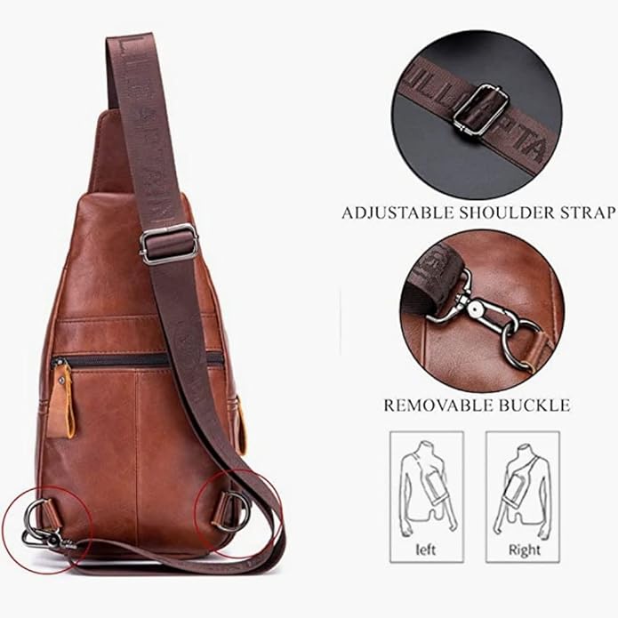 KPYWZER Vintage Leather Sling Bag Backpack for Men Crossbody Shoulder Chest Day Pack Backpacks