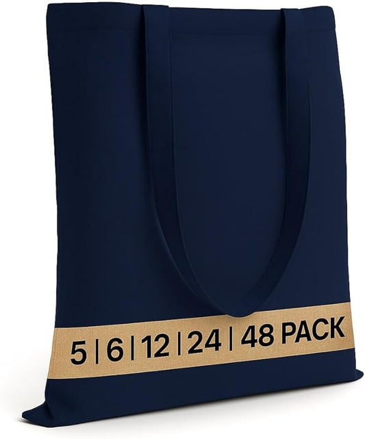 Salt Earth Pack of 5 | 6 | 12 | 24 | 48 – 100% Cotton Reusable Tote Bags – Bulk Grocery, Shopping, DIY, Beach & Gift Use