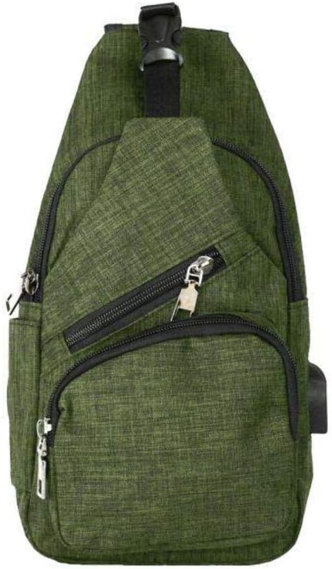 Anti-Theft Daypack Crossbody Sling Backpack, USB Charging Connector Port, Lightweight Day Pack for Travel, Hiking, Everyday, Large, Olive