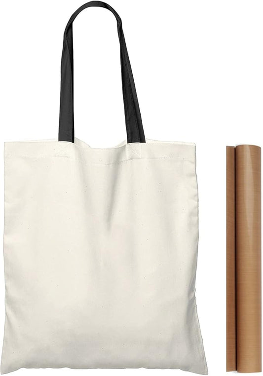 NPBAG 5 Pack 15'' X 16'' Natural Cotton Tote Bags, Lightweight Blank Bulk Cloth bags with 1pc of PTFE Teflon Sheet
