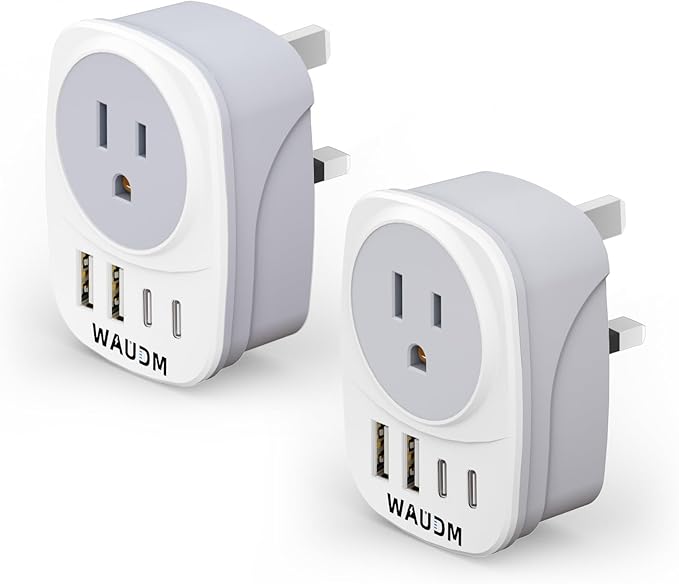 2 Pack Ireland Travel Plug Adapter Set Type G Power Outlet Adapter with 2 USB C and 2 USB Ports for USA to Dubai Scotland UK London England Ireland Hong Kong KenyaWAUDM,