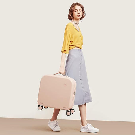 mixi Carry on Luggage, Suitcase with Spinner Wheels 16in Luggage Hardshell Lightweight Rolling Suitcases PC with Cover & TSA Lock, Pink