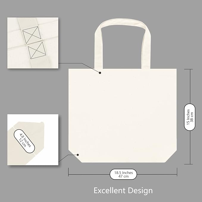 TOPDesign 1-Pack Super Strong Large 12oz Cotton Canvas Tote Bag, Reusable Grocery Shopping Cloth Bag, Fashionable Two-Tone Totes for Crafts, DIY Your Creative Designs
