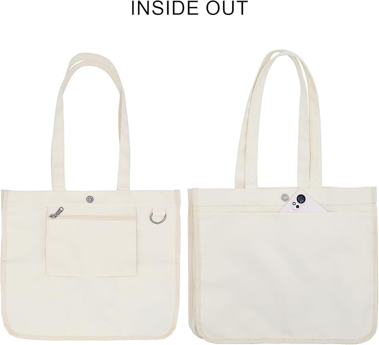 TeeYee Women's 20L Canvas Tote Bag Reusable Multi-Pocket Organizer for Travel Work Gym Shopping Large Shoulder Bag