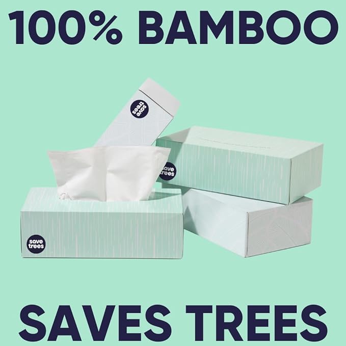 Save Trees Bamboo Facial Tissues -24 Boxes- Bamboo Tissue Boxes, 90 Hypoallergenic Facial Tissues per Box - Unscented, Fragrance-Free, Eco-Friendly Tissues in Plastic-Free Packaging