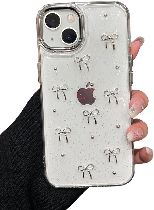 EYZUTAK Case for iPhone 15 Plus, Bling Glitter 3D Bowknot Phone Case Cute Sparkly Crystal Clear Bow Aesthetic Design Case Slim Soft Durable TPU Transparent Protective Cover for Women Girls - Bow