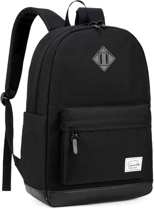VASCHY Backpack for Men Women, Water-Resistant School Backpack Bookbag Daypack for Teens/College Students Plain Black