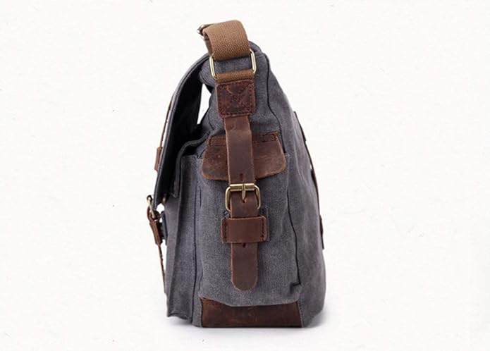 Sechunk Vintage Military Leather Canvas Laptop Bag Messenger Bags Medium