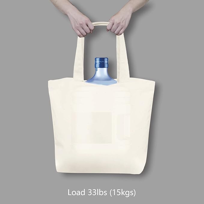 TOPDesign 12-Pack Super Strong Large 12oz Cotton Canvas Tote Bags, Reusable Grocery Shopping Cloth Bags, Fashionable Two-Tone Totes for Crafts, DIY Your Creative Designs