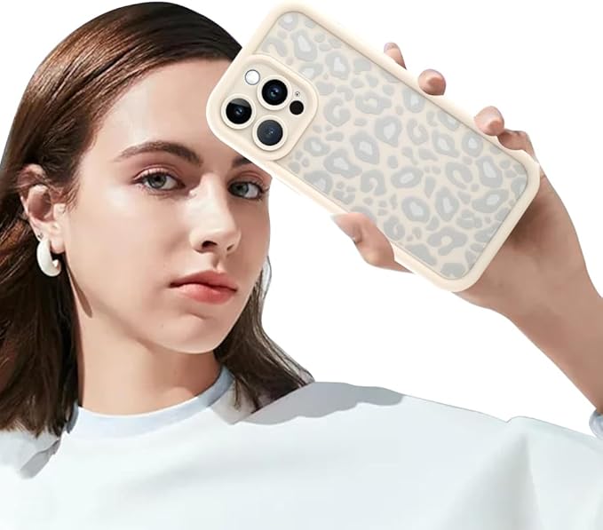 KANGHAR Case for iPhone 14 Pro Max Leopard Printed Pattern Cute Cheetah Phone Case Soft TPU Shockproof Protective Cover for iPhone 14 Pro Max 6.7 Inch Beige with Gray Prints