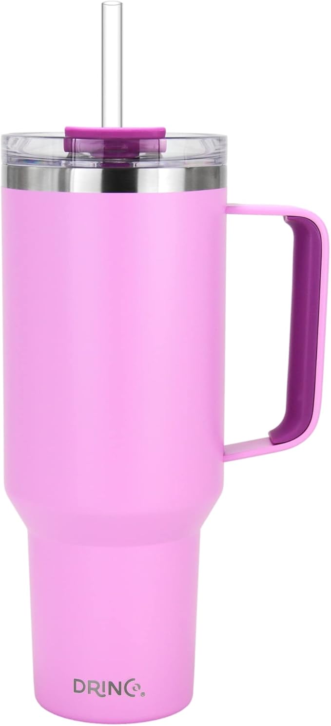 Drinco 40oz 30 oz Tumbler with Handle, Straw Lid, Insulated Stainless Steel Travel Mug Water Bottle Ice Coffee Cup For Cold and Hot, BigSur (40oz, Lavender)