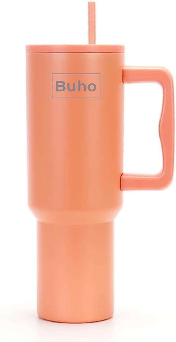 Outdoor Tumbler, 40 oz, Double-Wall Insulated, Ergonomic Handle with Lid Straw (Orange)