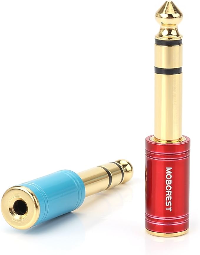 MOBOREST 6.35mm (1/4 inch) Male -3.5mm (1/8 in) Jack Stereo Female Adapter Conversion Plug, Adaptor Cable Copper (6.35M-3.5F, RED+Blue)