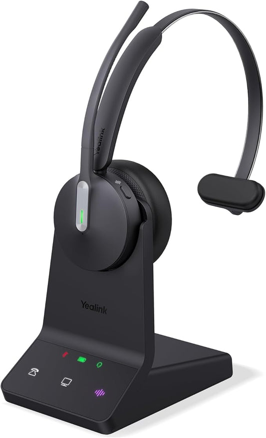 Yealink WH64 DECT & Bluetooth Mono UC Zoom Wireless Headset, 606 ft Range Single Ear Work Headphones with 3X Noise Cancelling Mic, 26H Talk Time, Ringer, Office Headsets for Desk Phone, PC,Cellphone