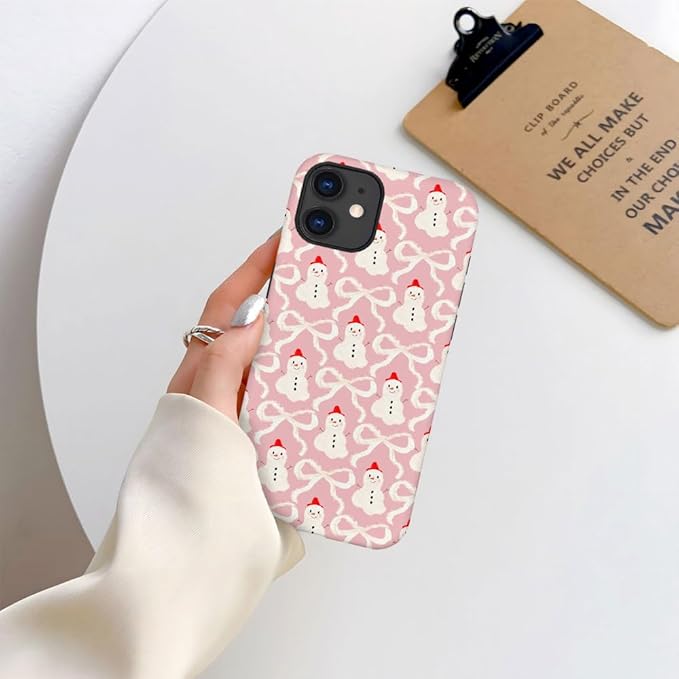 DAIZAG Case Compatible with for iPhone 12,Christmas Snowman Pink Bow Phone Case for iPhone 12 for Girl Women Boy Men