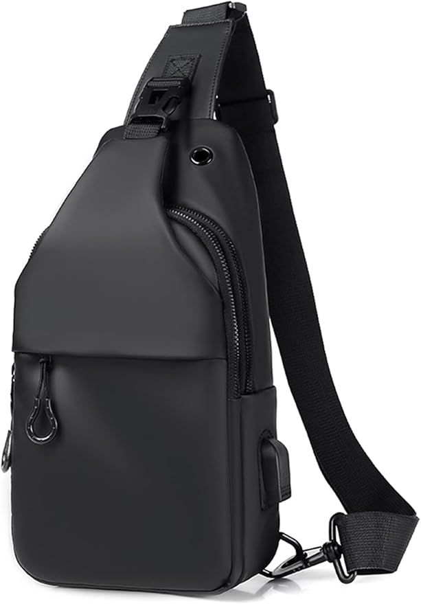 Waterproof Sling Bags Mens Shoulder Crossbody Backpack with USB Charging Port& Headphone,Outdoor Lightweight Bag