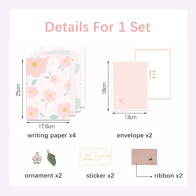 72 Pcs Stationery Paper Envelopes Set Includes 24 Floral Lined Writing Paper & 12 Envelopes, Cute Lovely Letter Writing Stationery Paper Envelopes Kit for Girls Boys Office School Supplies (6Style)