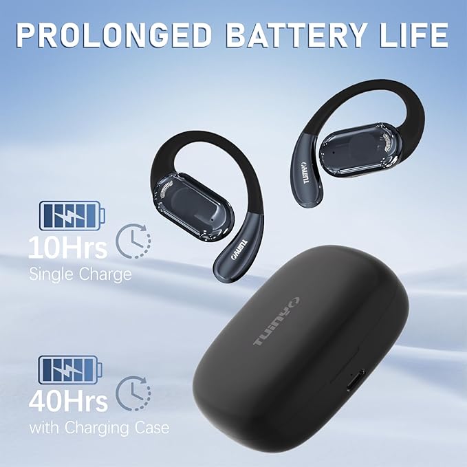 TUINYO True Wireless Ear Hooks, IPX5 Waterproof, Stable One-Step Bluetooth Connection with Long Transmission, 40hrs Longed Standby Time with 10hrs Playtime for Each, Compatible to Different Devices