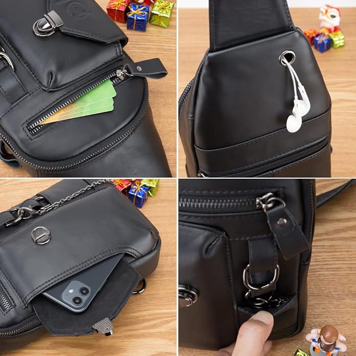 KPYWZER Vintage Leather Sling Bag Backpack for Men Crossbody Shoulder Chest Day Pack Backpacks