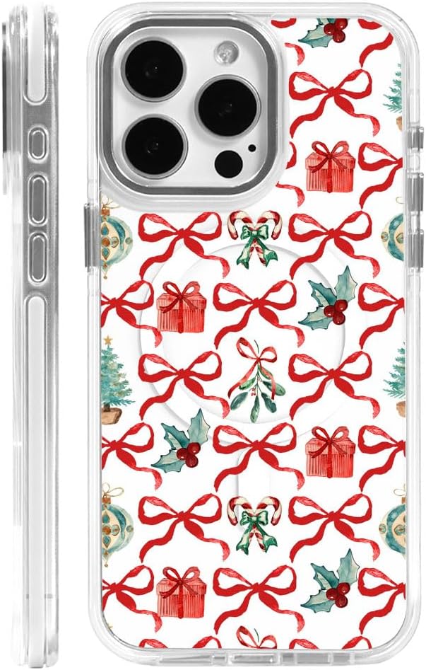 DAIZAG Case for iPhone 14 Pro Max, [Compatible with MagSafe],Phone Case for Women Girls Magnetic Clear Cover,Christmas Tree Ribbon Bow