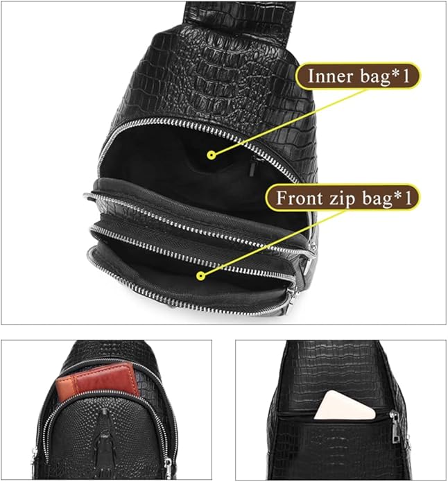 KPYWZER Vintage Leather Sling Bag Backpack for Men Crossbody Shoulder Chest DayPack Backpacks