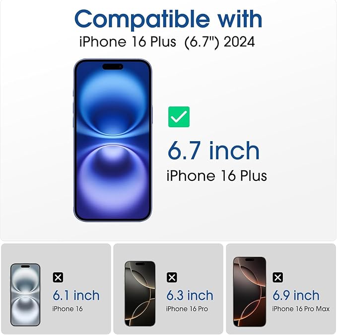 amFilm Auto-Alignment OneTouch for iPhone 16 Plus [6.7''] privacy Screen Protector,Tempered Glass, 30 seconds Installation, Bubble Free, Case Friendly, Anti-Scratch [2Pack]