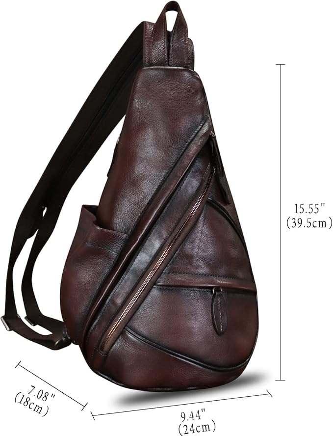 Genuine Leather Sling Bag for Men and Women Leather Sling Backpack Purses Chest Bag Crossbody Shoulder Fanny Bag