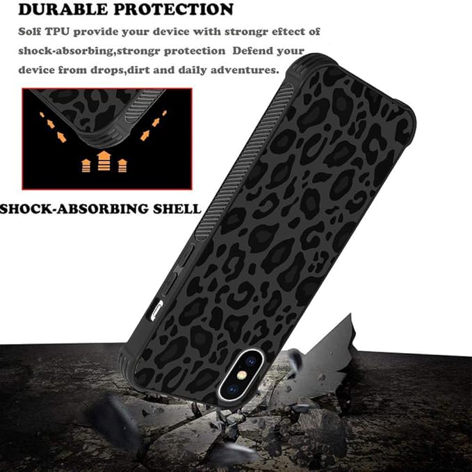 KANGHAR Case Compatible with iPhone X/XS,Black Leopard Design,Tire Texture Non-Slip +Shockproof Rugged TPU Protective Case for iPhone X/XS 5.8 Inch Leopard Pattern