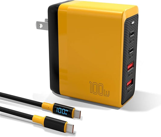 100W USB-C MacBook Pro Charger - 4-Port GaN Laptop Charger Compatible With MacBook M3/Air, ThinkPad, Dell XPS, iPad Pro, iPhone 15, Galaxy S24