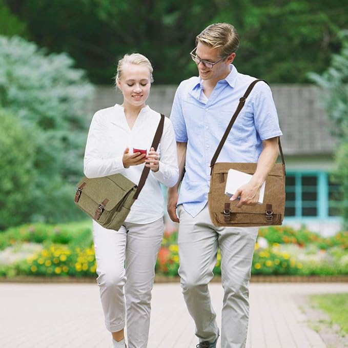 Messenger Bag for Men Retro, Canvas Satchel casual Briefcases Laptop Bag fit 13.3 15.6 Inch