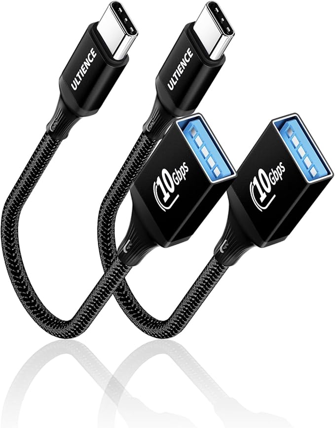 USB C to USB Adapter 2 Pack: 10Gbps USB Female to USB-C Male OTG Cable Thunderbolt 3 Converter, Compatible with iPhone16/15 Pro Max, MacBook Pro Air, Galaxy S25/24 (0.59ft, Black)