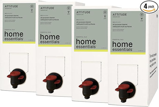 ATTITUDE Multi-Purpose Cleaner with Essential Oils, EWG Verified, Plant and Mineral-Based Ingredients, Vegan Household Products, Bulk Refill, Geranium and Lemongrass, 67.6 Fl Oz (Pack of 4)