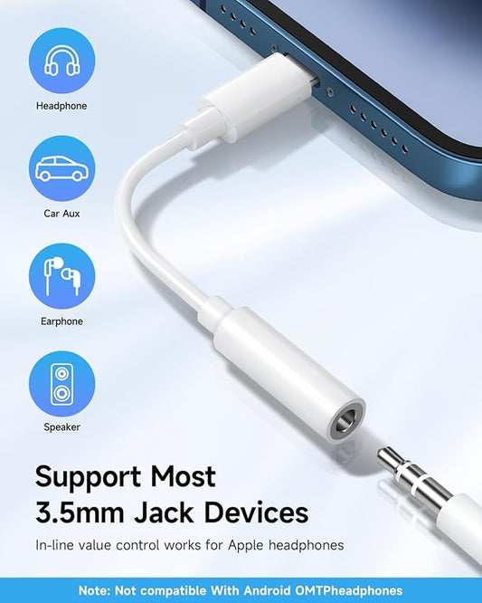 [Apple MFi Certified] 2 Pack Lightning to 3.5 mm Headphone Jack Adapter, iPhone Aux Adapter Converter Dongle Audio Cable Compatible with iPhone 14 13 12 11 X XS 8 7