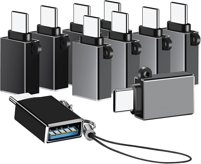 USB C to USB Adapter 10 Pack,USB C to USB A Adapter,Type C to USB Converter,USBC Adapters for MacBook,iMac,iPad,Samsung Galaxy S20+,Black and Grey