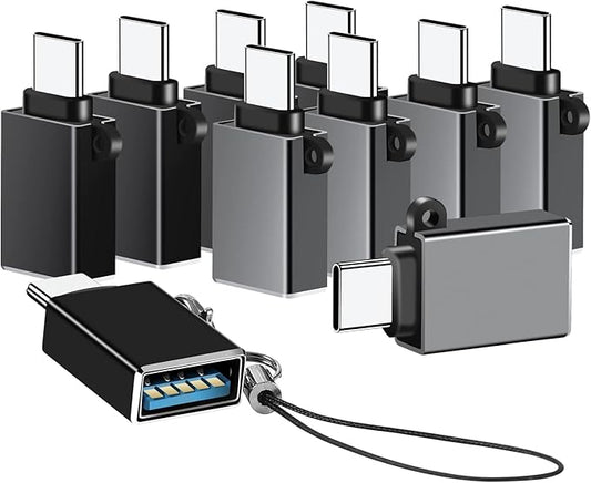 USB C to USB Adapter 10 Pack,USB C to USB A Adapter,Type C to USB Converter,USBC Adapters for MacBook,iMac,iPad,Samsung Galaxy S20+,Black and Grey