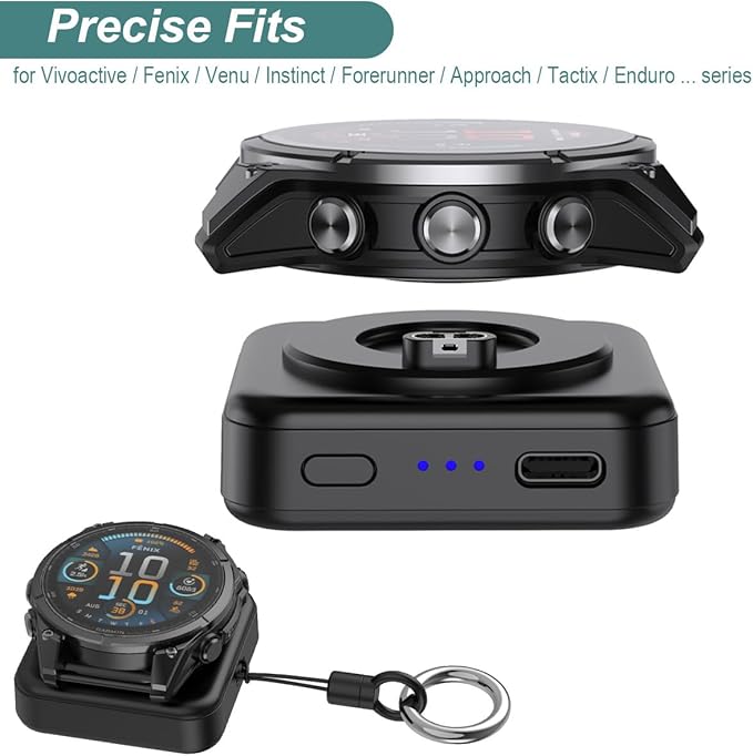 Charger for Garmin Watch - 1200mAh Portable Charger for Garmin Vivoactive 6 5, Fenix 8 7X 6, Venu 3s 3 2, Instinct 3 2, Forerunner 165 265 965, Approach S70 S62 S50 S44, Epix Pro 2, Tactix 8 7, Enduro