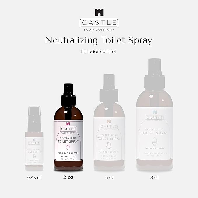 Castle Flush Therapy Neutralizing Toilet Spray | Odor Control: Mist Over the Water Surface, Go, Then Flush | Bathroom Freshening | Neutralizes Odors at the Source | Fresh Lotus | 2 oz