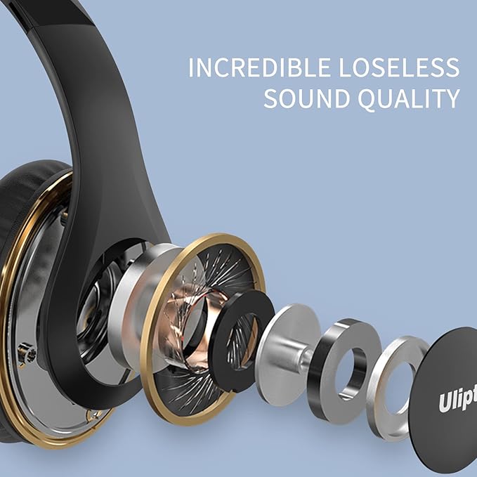Uliptz Wireless Bluetooth Headphones, 65H Playtime, 6 EQ Sound Modes, HiFi Stereo Over Ear Headphones with Microphone, Foldable Lightweight Bluetooth 5.3 Headphone for Travel/Office/Cellphone/PC
