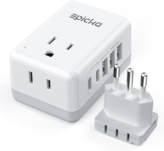 EPICKA US to Italy Travel Adapter, Universal Plug Adapter with 2 US Outlets, 3 USB-A & 2 USB-C Ports, Ultra Compact Swap&Adapt Type L Plug Attachment, Grounded Adapter for Chile, Cuba & Syria (X232L)