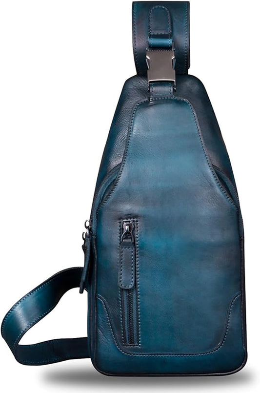 IVTG Genuine Leather Sling Bag for Men and Women Chest Shoulder Crossbody Hiking Backpack Vintage Handmade Daypack