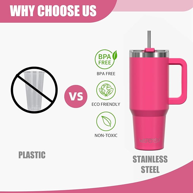 20 oz Tumbler with Handle,Tumbler with Lid and Straw,Double Wall Insulated Cup Stainless Steel Travel Mug(Cold for 34 Hours),Water Bottle for Iced Tea,Coffee,Cold Beverages(Gloss Pink)